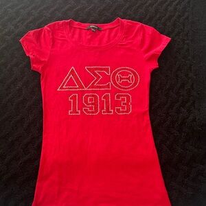 Ambiance Red Short Sleeve Rhinestone Sorority Tee - 1913